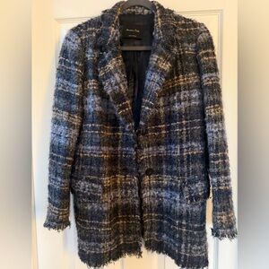 Massimo Dutti Navy and Cream Plaid Blazer